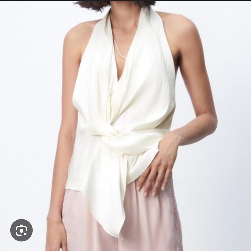Zara Ivory Halter Top with Knot Detail